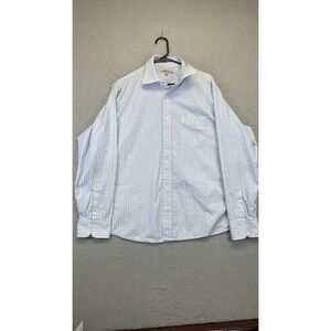 Faconnable Dress Shirt Mens XL Blue White Striped Button Down Long Sleeve Pocket
